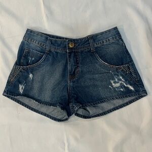 Stylish Blue Denim Women Shorts w/ gold studs